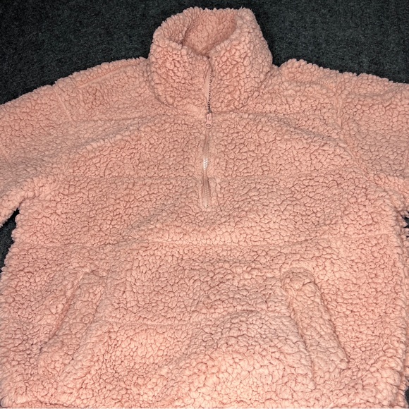 Sage Collective Blush Pink High Pile Pullover Fleece Zip Collar Kangaroo Pocket - Picture 13 of 14